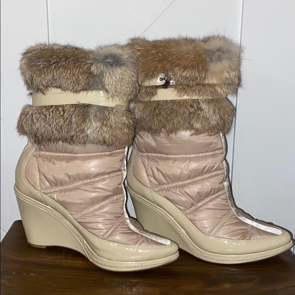 VIA SPIGA High Heel Boots Winter Snow Fur Tan